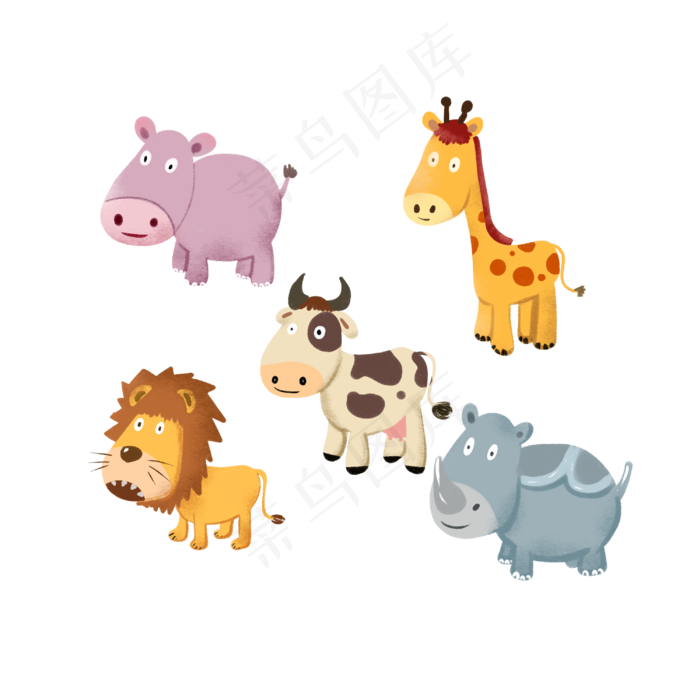 六一儿童节一群动物卡通手绘,免抠元素