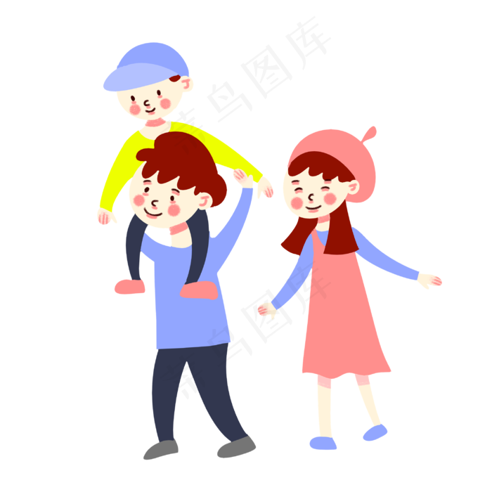 手绘矢量免抠卡通可爱一家三口国