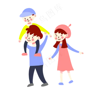 手绘矢量免抠卡通可爱一家三口国