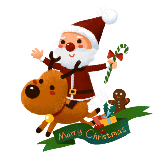 Q版圣诞老人和圣诞麋鹿PNG素材,免抠元素