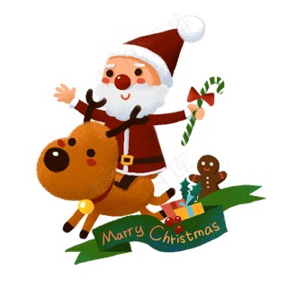 Q版圣诞老人和圣诞麋鹿PNG素材,免抠元素