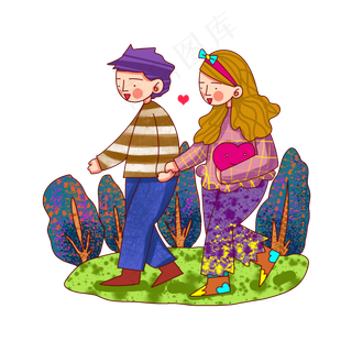卡通风格春日情侣踏青出游