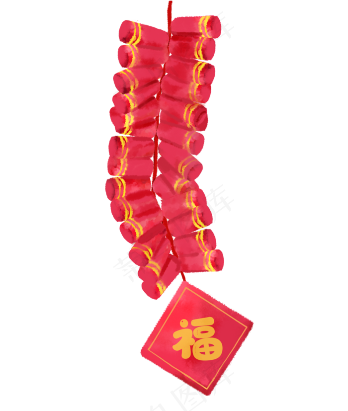 水彩春节鞭炮装饰,免抠元素