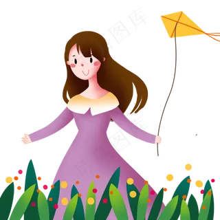 春分放风筝的女孩,免抠元素