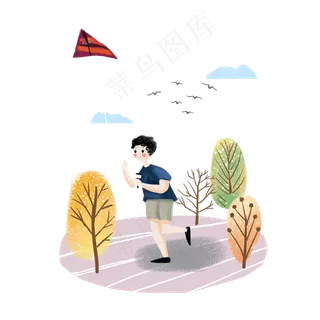 儿童节男孩放风筝素材