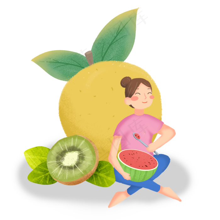 大暑女孩吃西瓜水果素材