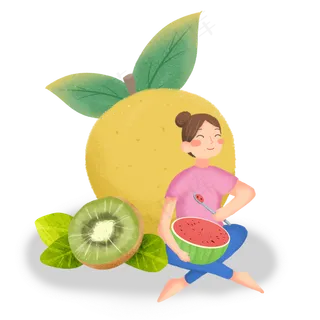 大暑女孩吃西瓜水果素材 大暑女孩吃西瓜水果素材