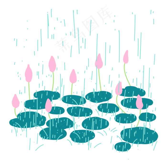 夏天清新下雨荷花荷叶风景(2000X2000(DPI:300))psd模版下载