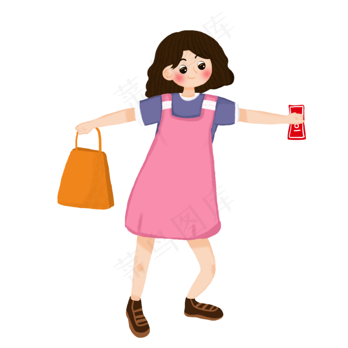 手绘购物双十一人物插画