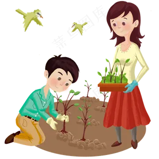 植树节种树的小孩