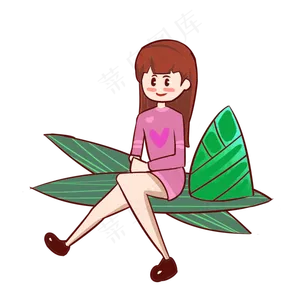 端午节坐在粽子叶上的女孩手绘插