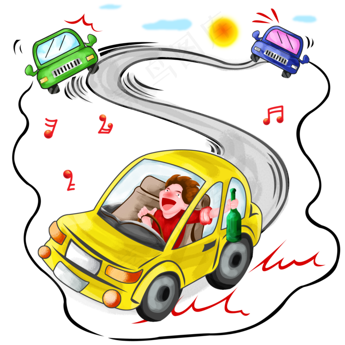 手绘违规酒驾插画,免抠元素