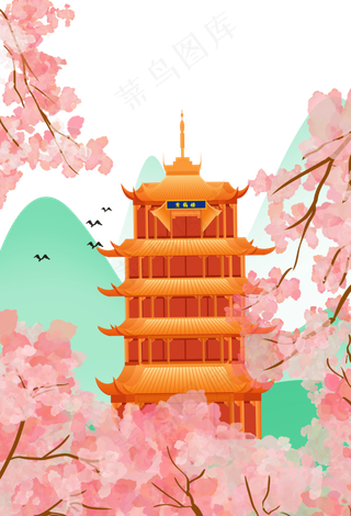 春暖樱花开武汉黄鹤楼