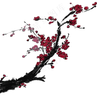 中国风水墨梅花红色黑色