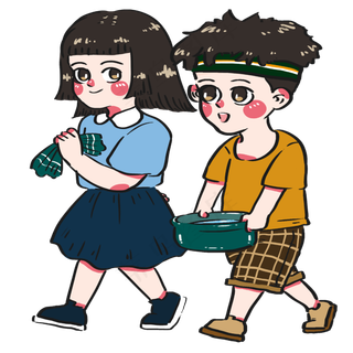 五一劳动节姐弟俩端着水盆打扫家