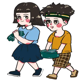 五一劳动节姐弟俩端着水盆打扫家