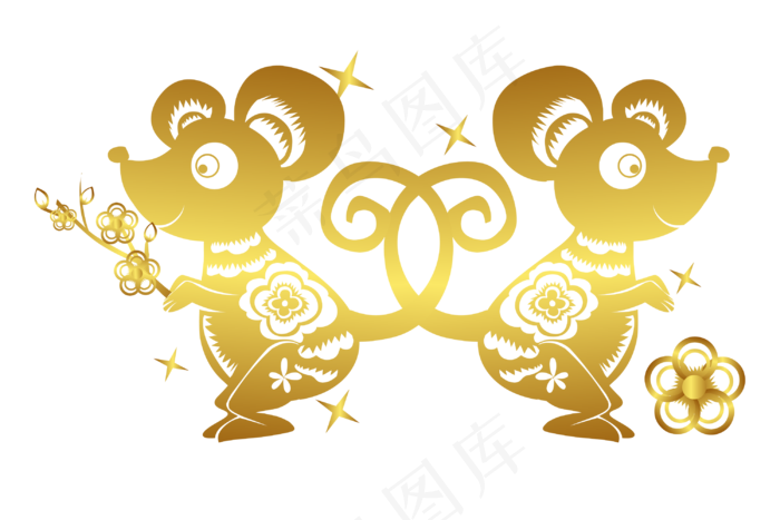 金粉烫金鼠年老鼠图案,免抠元素(3000*2000px 300 dpi )ai矢量模版下载