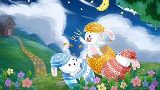 夜晚草地里复活的兔子