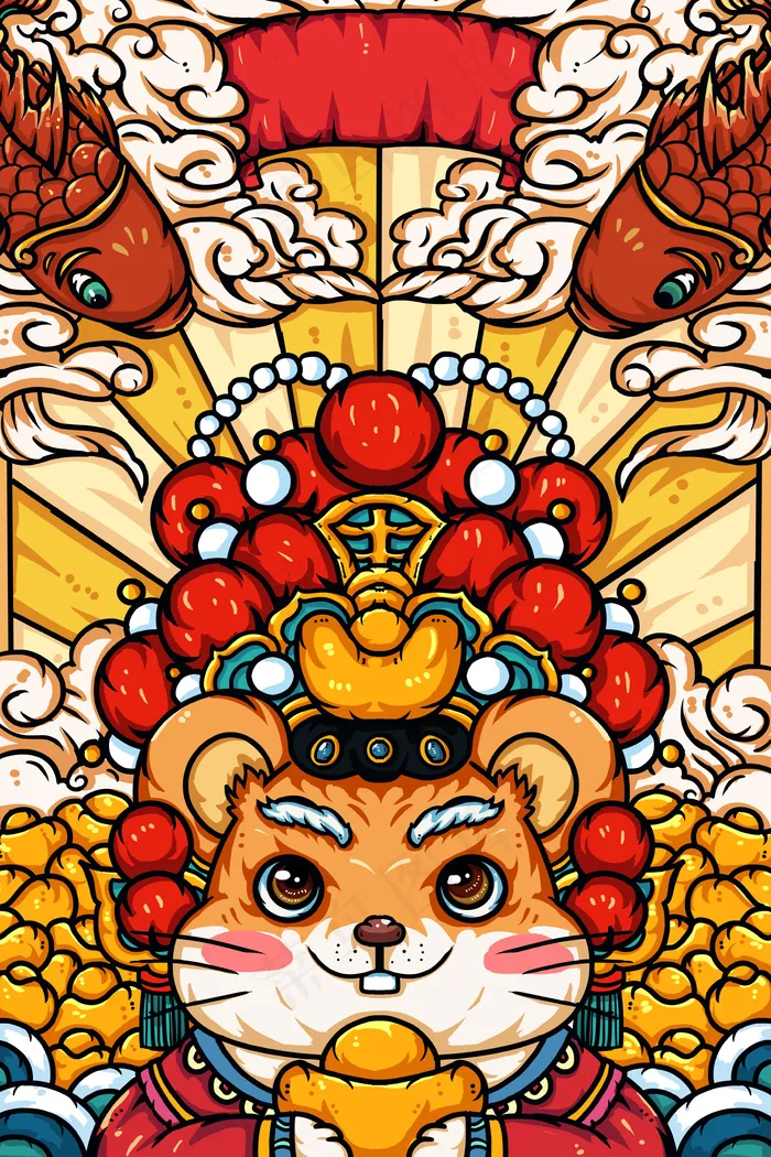 橘色仓鼠国潮风格鼠年