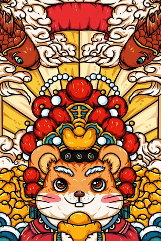 橘色仓鼠国潮风格鼠年