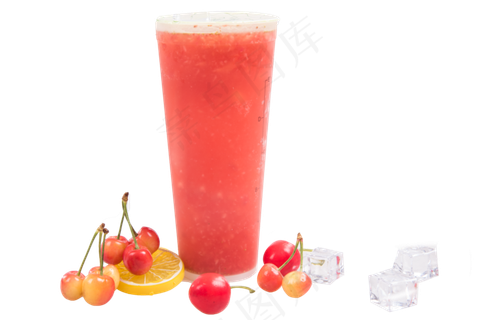 水果奶茶樱桃柠檬冰块,免抠元素