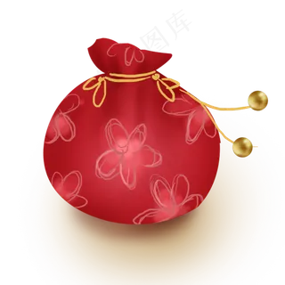 农历新年红色古风花朵香囊,免抠元素