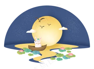 中秋节节日中秋佳节兔子荷花荷叶