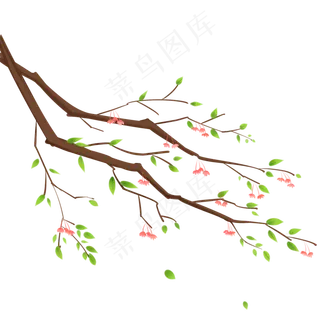 手绘小清新树枝树叶小花朵金丝吊,免抠元素