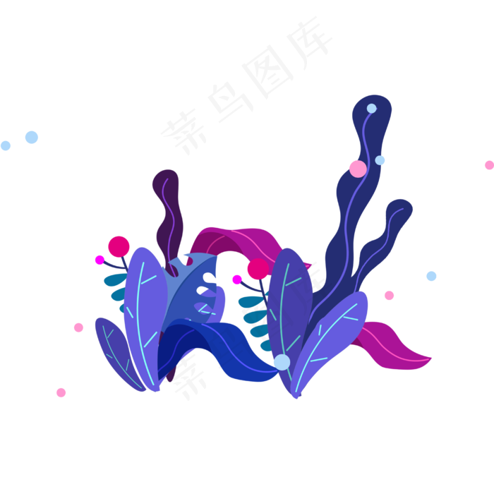 扁平蓝色紫色装饰花草(4000X4000(DPI:300))psd模版下载