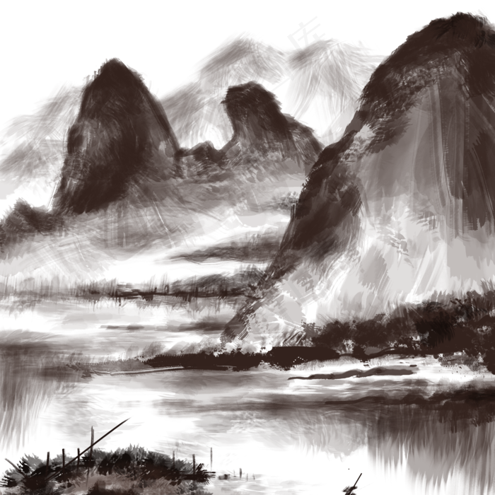 中国风山水写意图