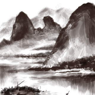 中国风山水写意图