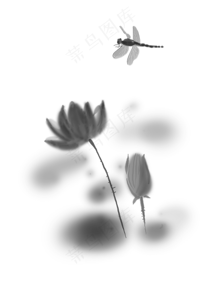 中国水墨手绘蜻蜓,免抠元素