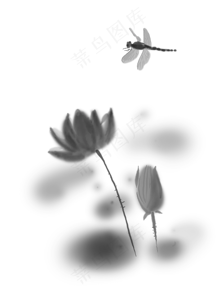 中国水墨手绘蜻蜓,免抠元素(2900*4083px 300 dpi )psd模版下载
