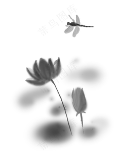 中国水墨手绘蜻蜓,免抠元素