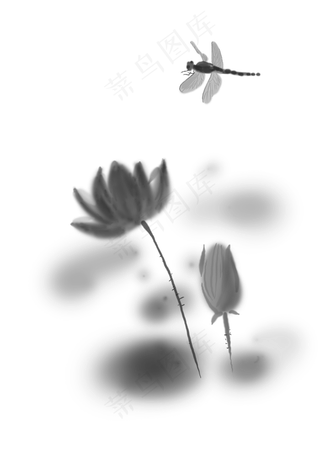 中国水墨手绘蜻蜓,免抠元素