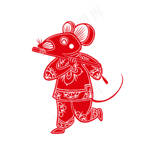 老鼠吹笛子鼠年剪纸风,免抠元素