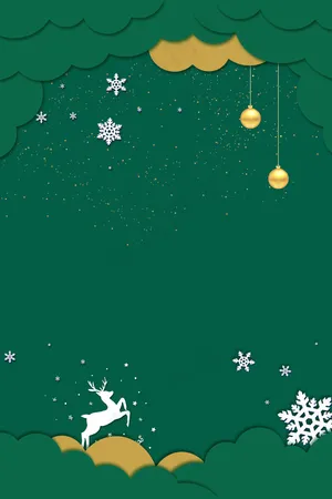 圣诞节小鹿奔跑剪纸风格