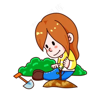 植树节种树开心小女孩