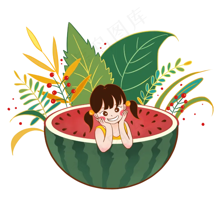 二十四节气大暑西瓜少女清凉(3000X3000(DPI:300))psd模版下载