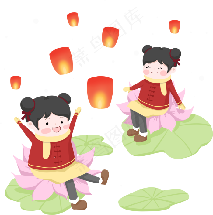 新年荷花孔明灯图