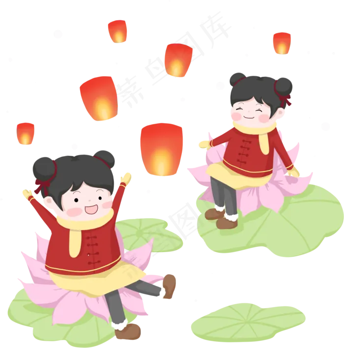 新年荷花孔明灯图(2048X2048(DPI:132))psd模版下载