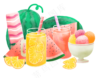 手绘卡通盛夏解暑套餐免扣元素