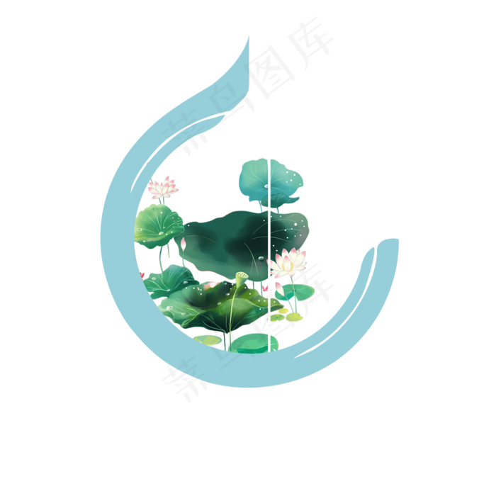 半圆中的荷花荷叶(2000X2000(DPI:300))psd模版下载
