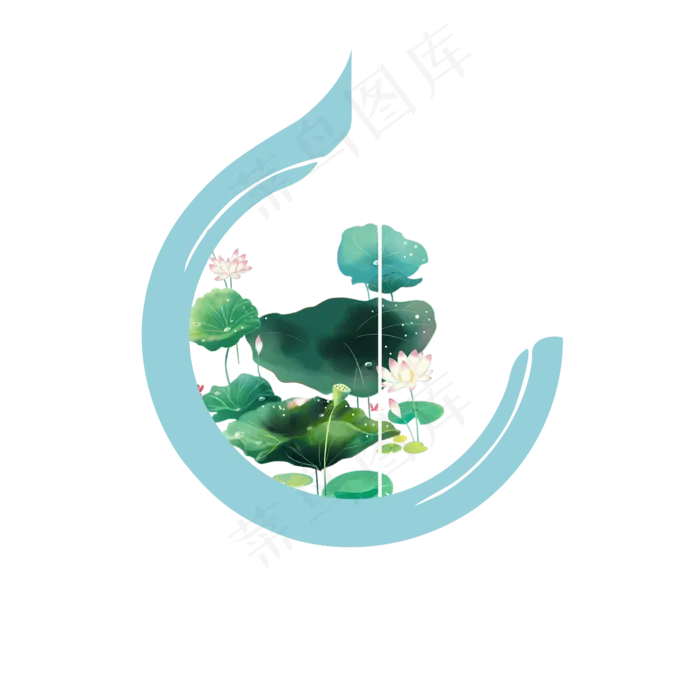 半圆中的荷花荷叶(2000X2000(DPI:300))psd模版下载