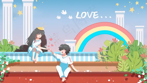 彩梯中的情侣欢谈