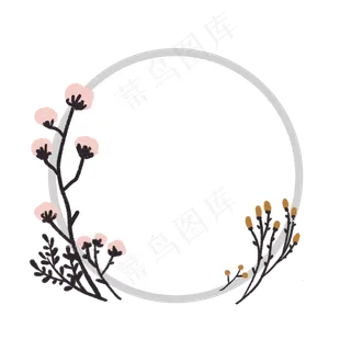 文艺棉花干花圆形边框PNG免抠