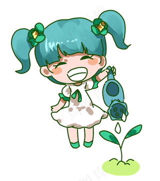植树节植物浇水人物卡通