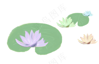 手绘淡雅荷花荷叶组合PNG