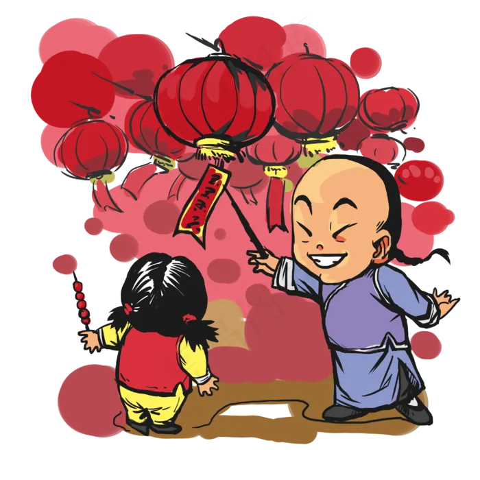 元宵节糖葫芦猜灯谜赏花灯手绘人,免抠元素