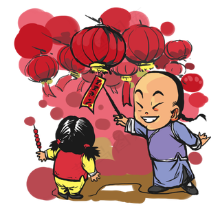 元宵节糖葫芦猜灯谜赏花灯手绘人,免抠元素